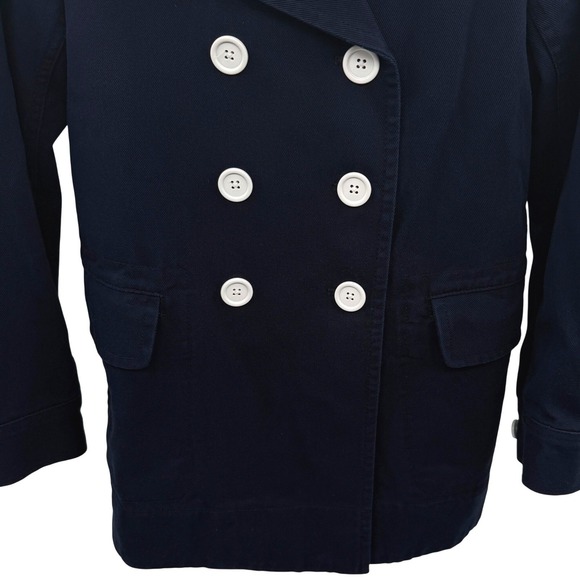 J.Crew Navy Cotton Twill Nautical Pea Coat Jacket Double Breasted Size 2 Pockets - Picture 10 of 13